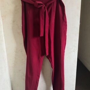 Windsor Burgundy Tie-Waist Paperbag Pants